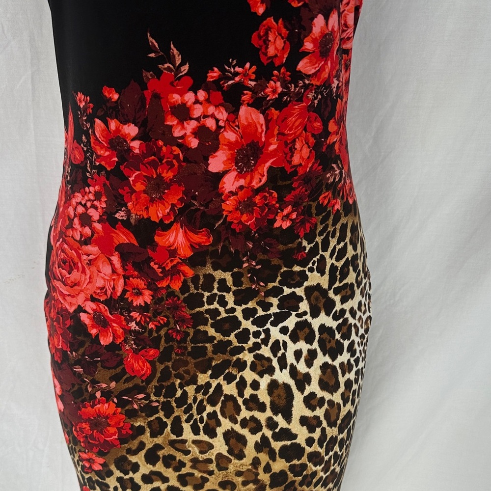 Cache Black and Red Floral Leopard Print Dress size medium - Picture 3 of 5